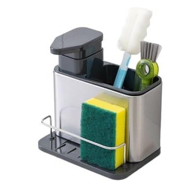 Imagem de Dispenser de Sabonete e Organizador de Pia de Cozinha em Aço Inoxidável – com Suporte para Esponja, Escova e Utensílios