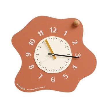 Imagem de Relógio de parede 40,5 * 36CM Relógio de parede silencioso e anti-tique-taque moderno madeira operado por bateria cozinha quarto sala estar banheiro decorativo Sem tique-taque(Orange)