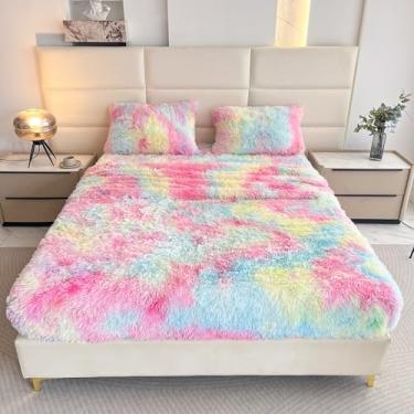 Imagem de chovy Jogo de lençol Queen de pele sintética com flanela de veludo de pelúcia extra macia e felpuda (2 fronhas, 1 lençol de cima, 1 lençol com elástico)