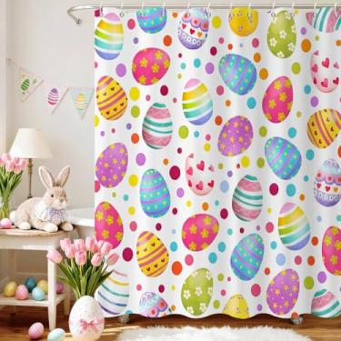 Imagem de GCIREC Cortina de chuveiro de Páscoa, linda cortina de banheiro de ovo de Páscoa colorida para decoração de casa de banho tecido impermeável lavável na máquina com 12 ganchos, 182 cm L x 182 cm C