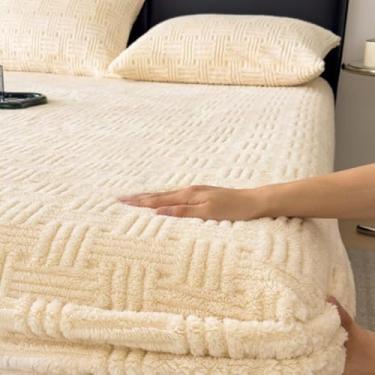 Imagem de Lençóis de cama elásticos, lençol com elástico, protetor de colchão tamanho Queen, protetor de colchão lavável, durável e resistente ao desbotamento, fácil manutenção, para estação bege||200 x 220 cm