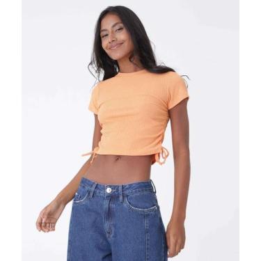 Imagem de Blusa Cropped Feminina Canelada Drapeado Marisa-43011, Laranja, PP