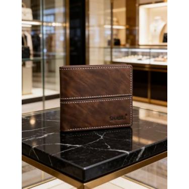 Imagem de Carteira curta masculina dobrável de couro, dobrável fina com vários bolsos para cartão (marrom escuro)