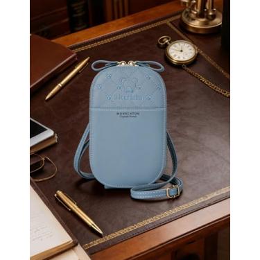 Imagem de Bolsa tiracolo feminina de couro azul claro, bolsa com alça ajustável com zíper para passeios