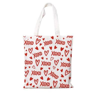 Imagem de Sacola de lona – Bolsa reutilizável de compras de supermercado, estampa XOXO Hearts Valentine, livro de lona branca estética e bolsa de praia, bolsas de ombro para o dia a dia, presente para mulheres