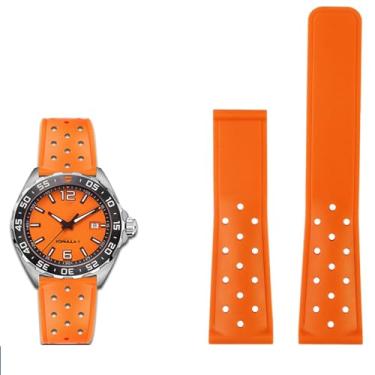 Imagem de DFAMIN Pulseira de relógio de silicone respirável de 22 mm para TAG heuer F1 CAZ201 WAZ2113 CAZ1010 Series Watch com fivela dobrável de borracha macia (laranja sem fivela)