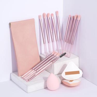 Imagem de Conjunto de pincéis de maquiagem com 17 peças, sem queda e bloqueio de pó, ideal para contorno de rosto inteiro, configuração e retoques (rosa)