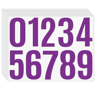 Imagem de 8 folhas de adesivos roxos de 10 a 9 cm – números autoadesivos de vinil à prova d'água para endereço de caixa de correio, placas de porta de casa, etiquetas de sala de aula, caixas de armazenamento