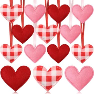 Imagem de Syhood 12 peças de enfeites de coração de feltro para decoração de coração de árvore para pendurar no dia dos namorados, casamento, aniversário, inverno, Natal, decorações de festa (rosa e vermelho