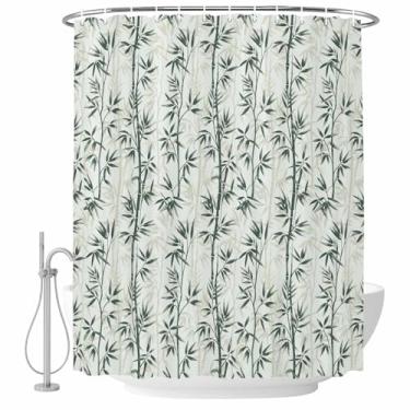 Imagem de Cortina de chuveiro com folhas verdes sálvia, ramo, planta, estilo chinês, conjunto de cortinas de chuveiro de tecido impermeável para banheiro decoração de banheira, acessórios de casa 182 x 182 cm