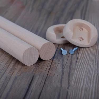 Imagem de YDJIANCAI 1 peça tubo de guarda-roupa de madeira com base, haste de armário de guarda-roupa, haste de suspensão redonda de 3 cm/1,18 pol., corte personalizado no tamanho. Até 150 cm de comprimento