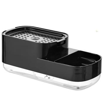 Imagem de Dispenser Porta Detergente 2 em 1 Preto Plástico 10x8x23cm 385ml com Suporte para Esponja
