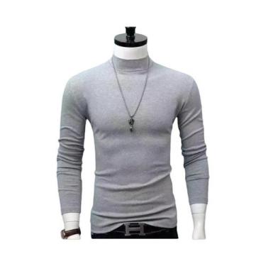 Imagem de Camiseta Masculina De Gola Alta Slim Fit De Manga Longa Em Cor Sólida 