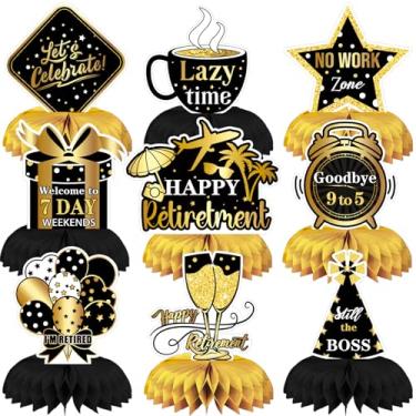 Imagem de Adeyoo Decorações de mesa de aposentadoria - Decorações de aposentadoria em preto e dourado, 9 peças de centro de mesa aposentadas em favo de mel para despedida de despedida suprimentos de festa para