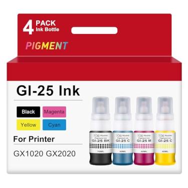 Imagem de Msudoku Garrafas de refil de tinta Pigment GI-25 GI25 compatíveis com Canon 25 GI-25 GI-25BK para impressora MegaTank Canon MAXIFY GX1020 GX2020 190ml (pacote com 4, preto/ciano/magenta/amarelo)