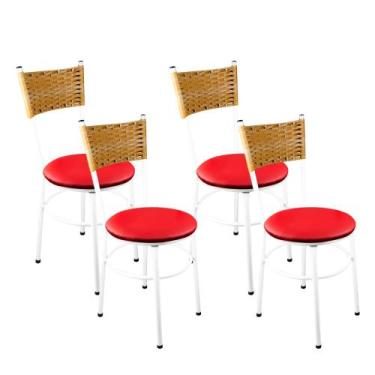 Imagem de 4 Cadeiras Branca Para Cozinha Viena Palha Cor:Vermelho - Laumar, Verm