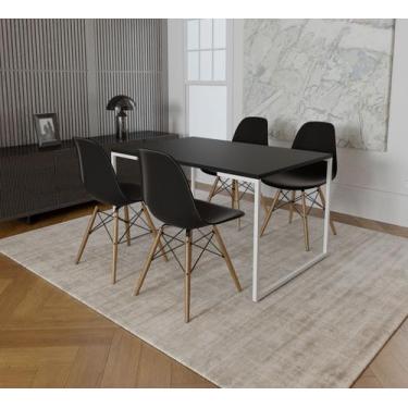 Imagem de Mesa Industrial Base Ferro Branco Tampo 137x90 Preto 4 Cadeiras Eames 
