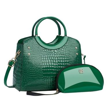 Imagem de CORIOS Bolsa feminina de couro sintético com crocodilo em relevo, bolsa tiracolo impermeável, bolsa mensageiro de grande capacidade, bolsa vintage, bolsa elegante com alça superior com bolsa de moedas