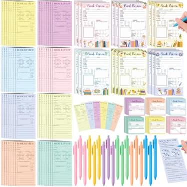 Imagem de L1rabe Conjunto de resenhas de livros coloridos – 18 notas adesivas de resenhas de livros, 72 marcadores, 18 blocos de notas, 18 canetas para amantes de leitura Bookworm, presentes de Natal