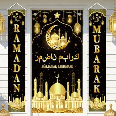 Imagem de Inisajace Decorações de porta de Ramadã para casa - 3 peças Eid Mubarak Banner decoração de capa de porta, Ramadan Mubarak suprimentos de placa de porta de varanda grande, pano de fundo Eid para festa