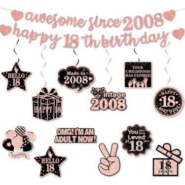 Imagem de Decorações de faixa pré-amarradas de aniversário de 18 anos para meninas, decoração de feliz aniversário de 18 anos com glitter