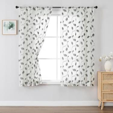 Imagem de OVZME Conjunto de 2 painéis de cortinas pretas transparentes de 153 cm de comprimento, cortinas transparentes de linho texturizado com filtro de luz para sala de estar, quarto, cortinas de janela de