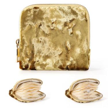 Imagem de SEIUACN Estojo de joias de viagem, antiarranhões e portátil, bolsa organizadora de viagem para anéis, pulseiras, colar, brincos, bolsa de joias pequena (ouro)