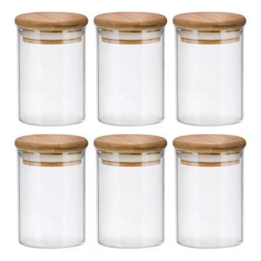 Imagem de Kit com 3, 6 ou 9 potes de vidro hermético 250ml para temperos, tampa de bambu, cor transparente, ideal para organização de cozinha e armazenamento seguro (6 peças 250ml)