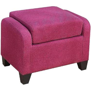 Imagem de Banqueta para pés de madeira maciça - apoio para os pés versátil para sala de estar, sofá, penteadeira e banco de sapatos, banco doméstico criativo, 60 x 40 x 40 cm, assento de tecido confortável