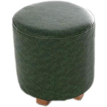 Imagem de Banqueta marrom para pés - Banco de sapato multifuncional, apoio para os pés redondo estofado com pernas de madeira, assento elegante para casa, sala de estar e entrada, design colunar grande