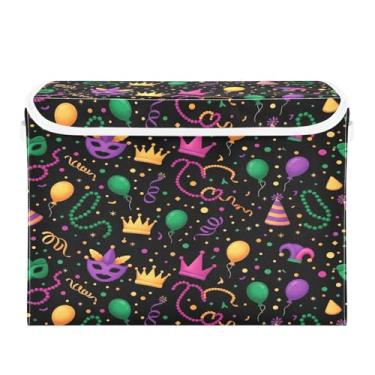 Imagem de Wassud Cestos de armazenamento dobráveis com tampas, balões de coroa de carnaval, cestos organizadores de tecido dobrável para armário, casa e decoração sazonal 41,5 x 32,5 x 30,8 cm