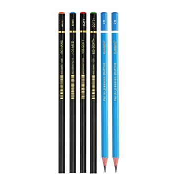 Imagem de HAIHAOMUM Conjunto de desenho profissional – 4 lápis de carvão (duro, médio, macio, macio) e 2 lápis de grafite 2B para desenhar, esboçar, borrar, sombrear