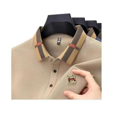 Imagem de Camisa Polo De Luxo Masculina De Verão Em Seda E Algodão, Manga Curta,