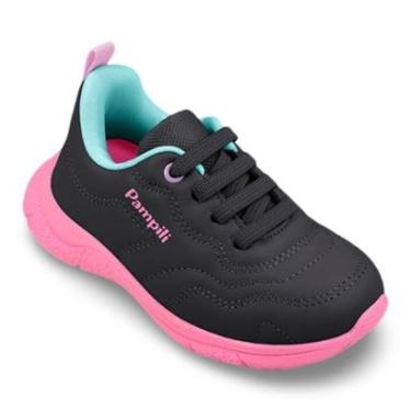 Imagem de Tênis Infantil Menina Pampili Mini Soft Costura Preto Rosa-Feminino