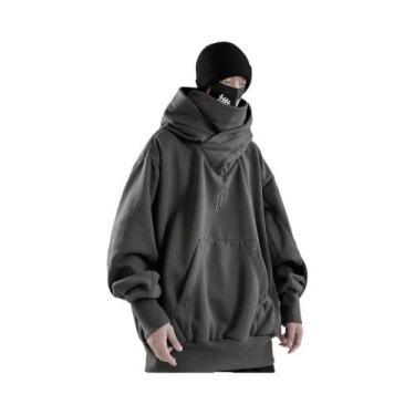 Imagem de Moletom Masculino Oversized Com Gola Alta Estilo Ninja Japonês, Bordad