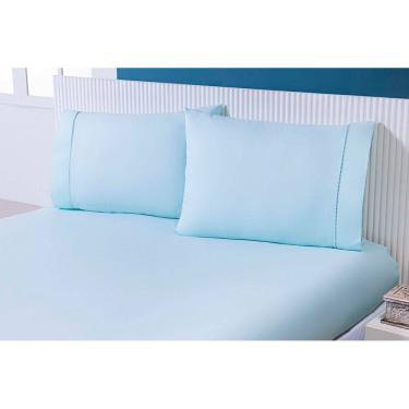 Imagem de 2 Fronhas King 50x90 100% Algodão 200 Fios Ponto Palito Verde-água