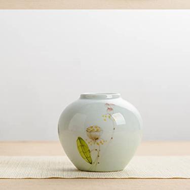 Imagem de Vaso pequeno de flores pintadas à mão de cerâmica ornamentos de sala de chá decoração de artigos de arranjo de flores secas (cor: cinza, tamanho: 10 * 11 * 4 cm)