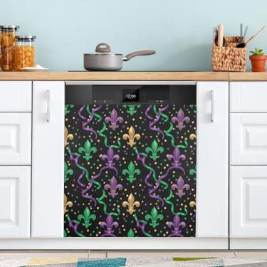 Imagem de ATTX Fita de Mardi Gras capa magnética para lava-louças | Adesivo decorativo de eletrodomésticos de 58,4 cm x 66 cm para armários domésticos e eletrodomésticos (268)