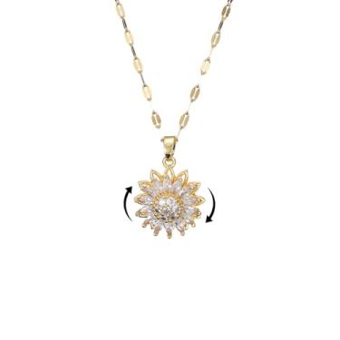 Imagem de Atiptu Colar de flores fidget para mulheres, colar de girassol giratório, colar de flor de cristal, engraçado, joia de ansiedade para o dia dos namorados, Medium, Cobre, Sem Pedra Preciosa
