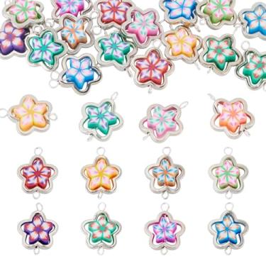 Imagem de Elecrelive 20 peças de berloques de contas de argila de flores com moldura de prata e elos conectores, berloques de argila, kit de pulseira para colar, brincos, pulseira, chaveiro