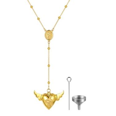 Imagem de OIDEA Colares de urna em forma de coração de cobra para cinzas: corrente do terço em forma de Y, colar aberto com colher, lembrança memorial, joia de cremação, one size, Metal, Sem Pedra Preciosa