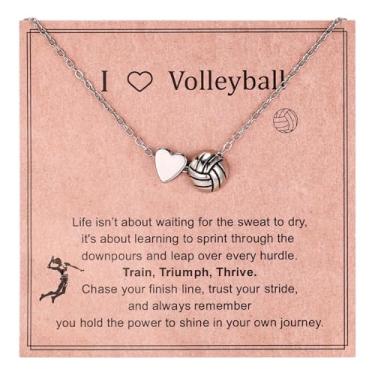 Imagem de Mikovivi Colar Esportivo Feminino, Colar com Pingente de Coração Joia Temática Esportiva para Mulheres Meninas Torcedoras de Times (Voleibol)