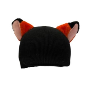 Imagem de UGPLM Capa para capacete de esqui, acessório fofo e criativo, protetor macio de tricô para gorro, acessório de inverno para skate, Orelhas de Raposa Preta