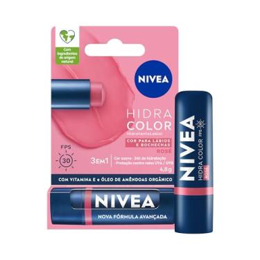 Imagem de NIVEA Hidratante Labial Hidra Color 3 em 1 Rosé 4,8g, Cor Intensa, Hidratação 24h, Proteção UVA/UVB, Lábios e Bochechas