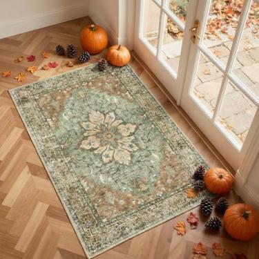 Imagem de Poshetion Tapetes de área de 6 x 7 cm lavável, antiderrapante, estampa floral, vintage, tapete medalhão para sala de estar, quarto, sala de jantar