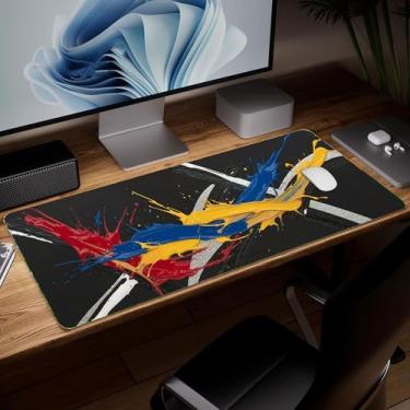 Imagem de Tapete de mesa minimalista de couro, mouse pad de arte colorida grande teclado de computador para jogos, capa e protetor de mesa à prova d'água, tapete de mouse decorativo de couro PU para laptop