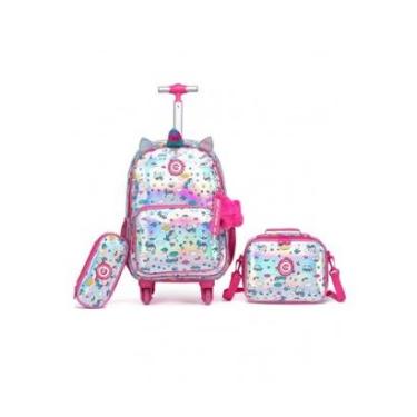Imagem de kit Mochila Infantil de Rodinha Menina Escolar Lancheira Estojo Reforçada-Feminino