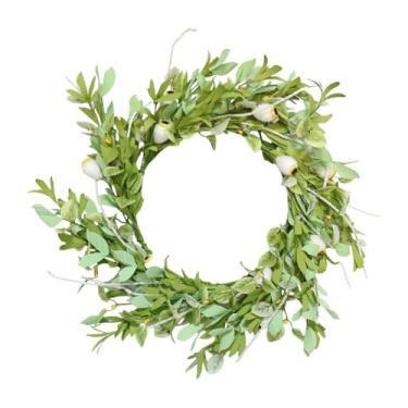 Imagem de UGPLM Guirlanda decorativa de primavera/verão com folhagem verde artificial, versátil e redonda, para uso interno e externo, ideal para portas de entrada.