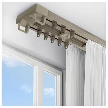 Imagem de Cortina de teto de alumínio resistente – trilho duplo deslizante silencioso, ajustável de 70 a 600 cm, ideal para cortinas – acabamento champanhe (390 cm)