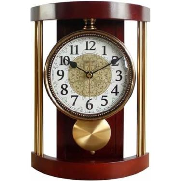 Imagem de Relógio de mesa de madeira maciça, relógio de parede de metal, sala de estar, escritório, relógio de mesa-D||1